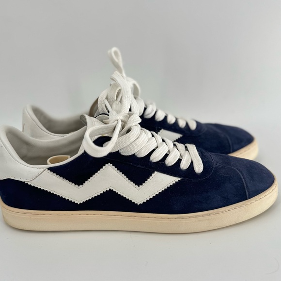 Stuart Weitzman Daryl Low Top Leather Sneakers Navy Blue/White Women’s 9 - Picture 3 of 12